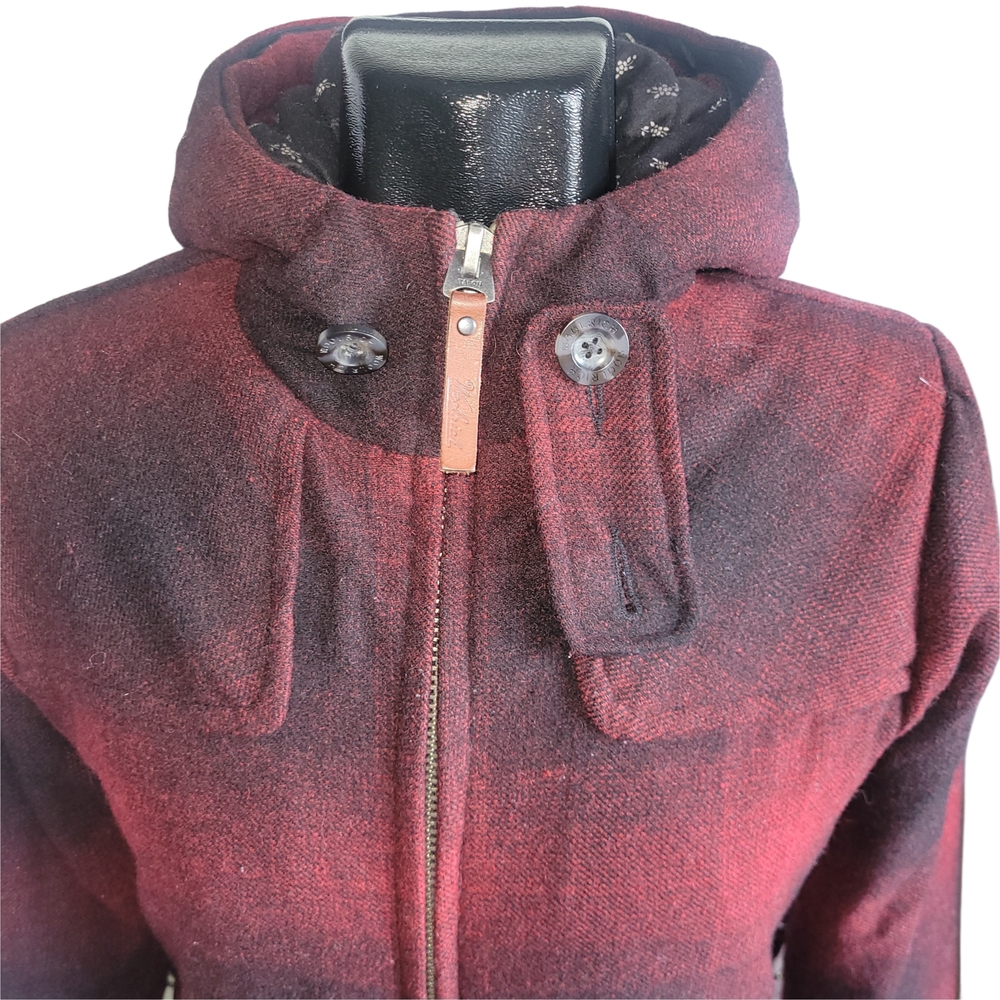 Woolrich Plaid Ombre Red Hunt Style Hooded Wool Blend Coat S - Picture 4 of 12